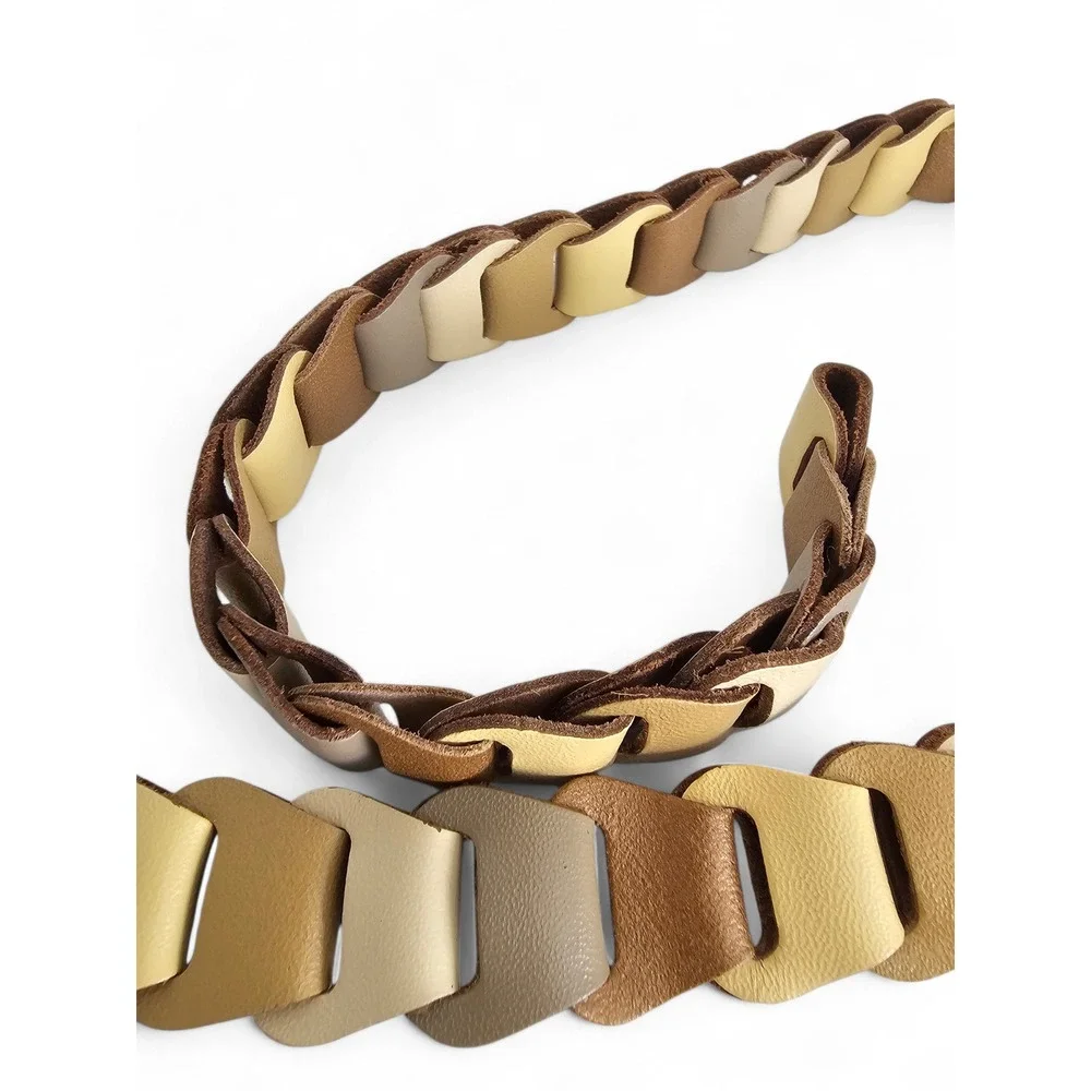Interlocking‎ Link Belt Women's M/L Tan Neutral Multi-Tone Leather Boho